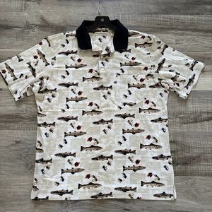 Vintage 90s Munsingwear  Cotton Short Sleeve Polo Shirt Fish Pattern Size Large